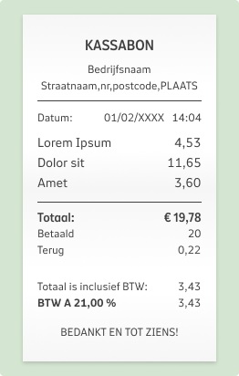 Een kassabon waaropalle gegevens leesbaar zijn